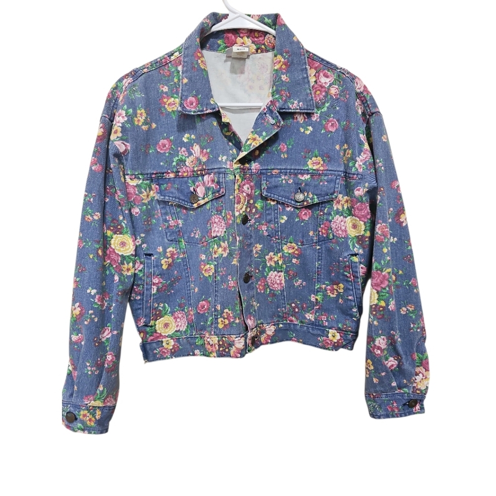 Stuffed Shirt Jeanswear 90s Vintage Floral Jean Jacket Made In USA Sz M